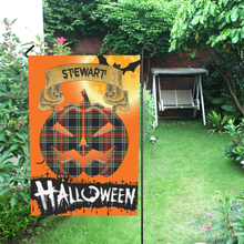 Load image into Gallery viewer, Stewart Black Tartan Jack O' Lantern Garden Flag / Halloween Home Decor NN9